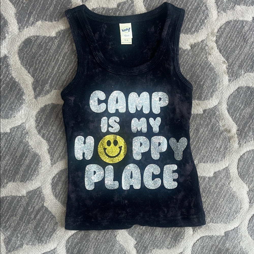 Kavio Black Ribbed Tank Top with Blue Logo Tag
